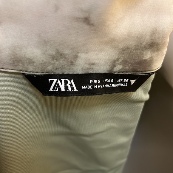 NWOT Zara Size Small Tie Dye Cropped Zip Jacket Drawstring Waist High Neck Olive - Picture 5 of 5